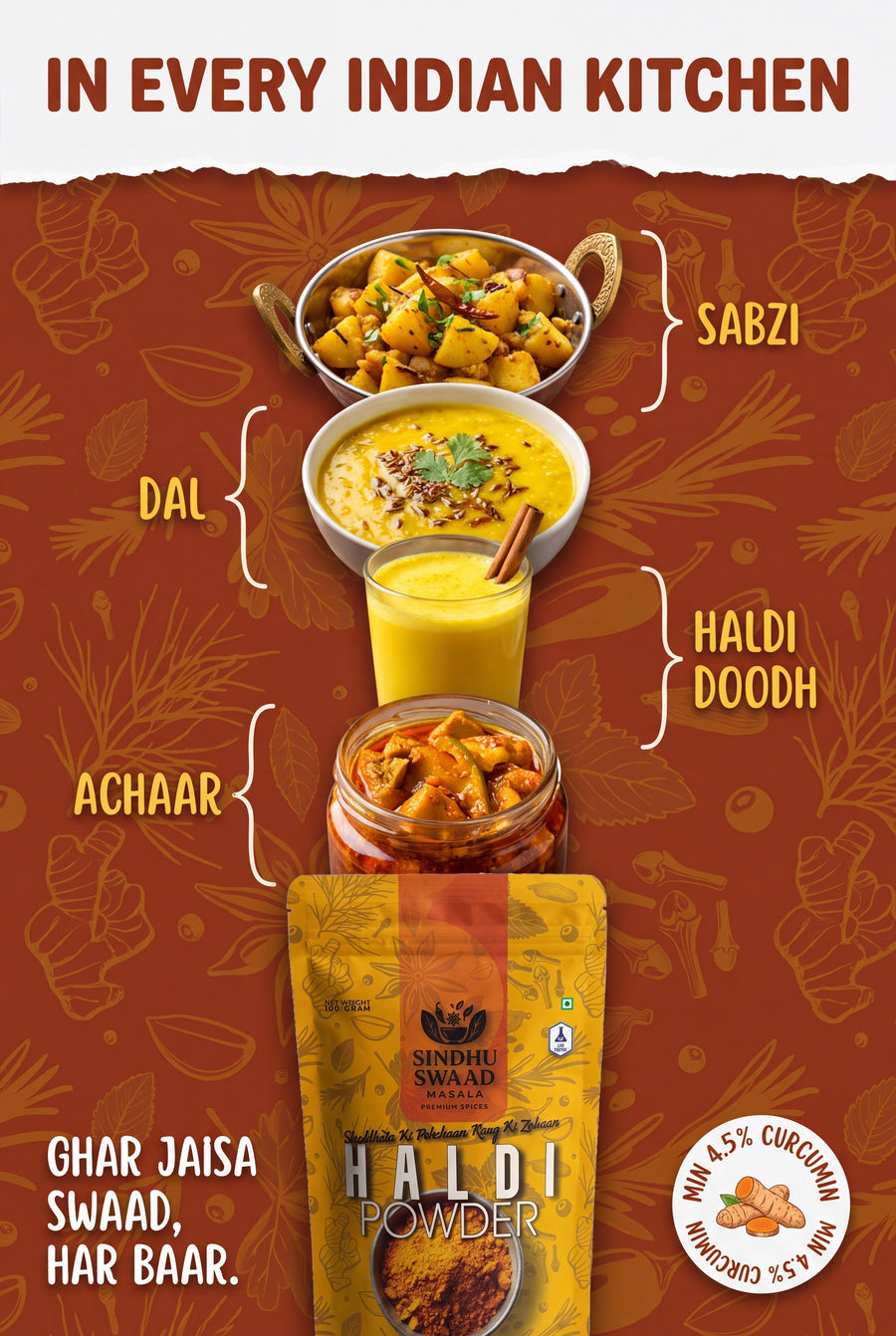 Haldi powder in sabzi, dal, haldi doodh and achaar