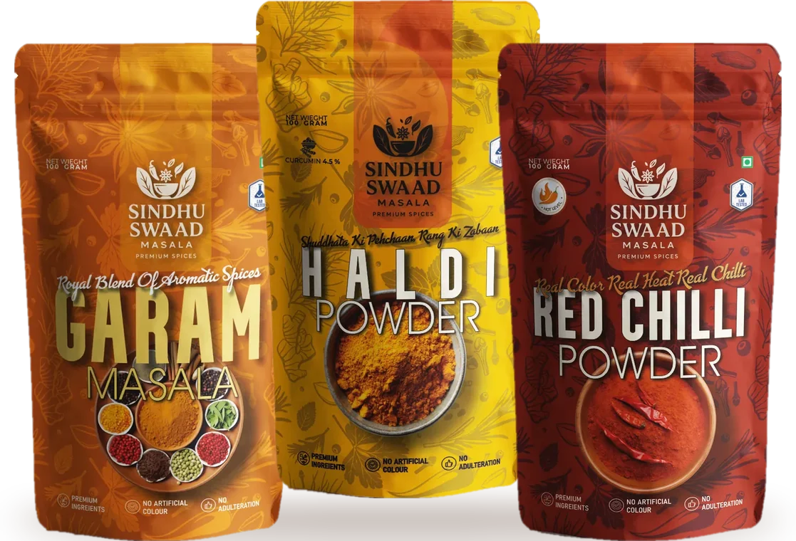 Sindhu Swaad Garam Masala, Haldi and Red Chilli pouches